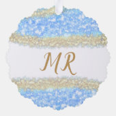 青アゲイト金ゴールドグリッタースパークルモノグラム名文字 オーナメントカード (裏面)