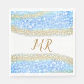 青アゲイト金ゴールドグリッタースパークルモノグラム名文字 スタンダードランチョンナプキン (正面)