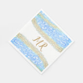 青アゲイト金ゴールドグリッタースパークルモノグラム名文字 スタンダードランチョンナプキン (角)