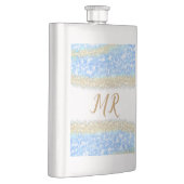 青アゲイト金ゴールドグリッタースパークルモノグラム名文字 フラスク (右)