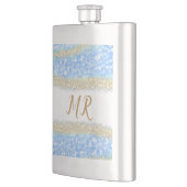 青アゲイト金ゴールドグリッタースパークルモノグラム名文字 フラスク (左)