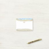 青アゲイト金ゴールドグリッタースパークルモノグラム名文字 ポストイット (デスク上)