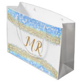 青アゲイト金ゴールドグリッタースパークルモノグラム名文字 ラージペーパーバッグ (裏面アングル)
