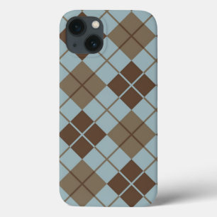 青アーガイルとトープの模様 iPhone 13ケース