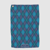 青アーガイル色とティール（緑がかった色） – 短い名前またはイニシャルの追加 ゴルフタオル (正面)