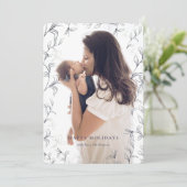 青アートいスケッチされた葉のフレームフォト シーズンカード (スタンド正面)