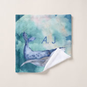 青アートティール(緑がかった色)グレー色の沿岸カスタム色 バスタオルセット (ウォッシュタオル)