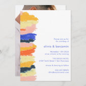 青アート抽象芸術アユニークートフォ結婚ト 招待状 (正面/裏面)