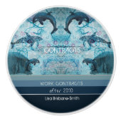 青アート灰色ティール（緑がかった色）カラー沿岸カスタム文字 セラミックノブ (正面)