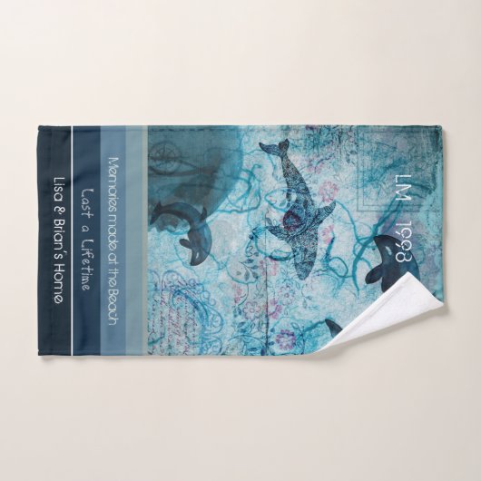 青アート灰色ティール(緑がかった色)カラー沿岸カスタム文字 ハンドタオル (ハンドタオル)