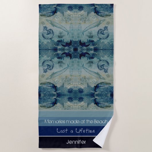 青アート砂緑色沿岸カスタム ビーチタオル (正面)