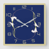 青アールデコ スクエア壁時計 (正面)