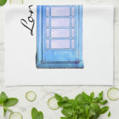 青イギリスの公衆電話ボックス-茶タオル キッチンタオル (折り畳み)