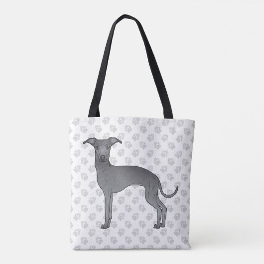 青イタリアンいグレイハウンドかわいい子犬と手 トートバッグ (裏面)