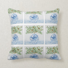青イタリアンと白の魚生姜の瓶 クッション