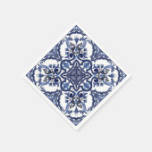 青イタリアンと白シチリアマジョリカモザイク スタンダードカクテルナプキン (角)