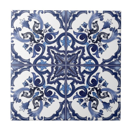 青イタリアンと白シチリアマジョリカモザイク タイル (正面)