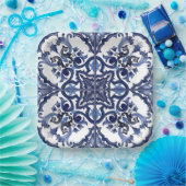 青イタリアンと白シチリアマジョリカモザイク ペーパープレート (パーティー)