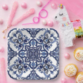 青イタリアンと白シチリアマジョリカモザイク ペーパープレート (パーティー)