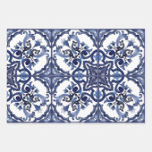 青イタリアンと白シチリアマジョリカモザイク ラッピングペーパーシート (正面3)