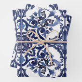 青イタリアンと白シチリアマジョリカモザイク ラッピングペーパーシート (インサイチュ)