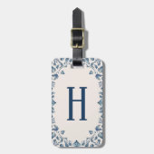 青イタリアンの絵を描花模様 ラゲッジタグ (正面縦)