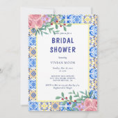 青イタリアンタイル地中海のブライダルシャワー 招待状 (正面)