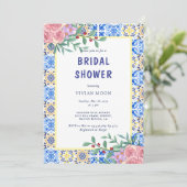 青イタリアンタイル地中海のブライダルシャワー 招待状 (スタンド正面)