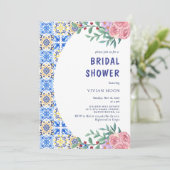 青イタリアンタイル地中海のブライダルシャワー 招待状 (スタンド正面)