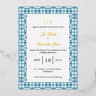 青イタリアン地中海の瓦 箔招待状