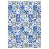 青イタリアン地中海の、白、黄色のパターン テーブルクロス (正面)