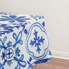 青イタリアン地中海の、白、黄色のパターン テーブルクロス
