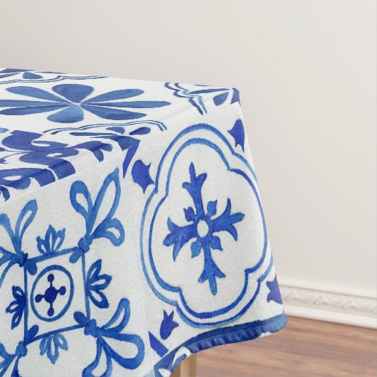 青イタリアン地中海の、白、黄色のパターン テーブルクロス (インサイチュ)