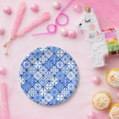 青イタリアン瓦と白のタイル誕生日パーティー ペーパープレート (パーティー)