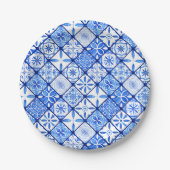 青イタリアン瓦と白のタイル誕生日パーティー ペーパープレート (正面)
