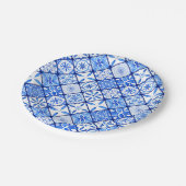 青イタリアン瓦と白のタイル誕生日パーティー ペーパープレート (アングル)