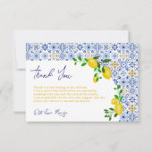 青イタリアン瓦の水色レモンブライダルシャワー サンキューカード (正面)