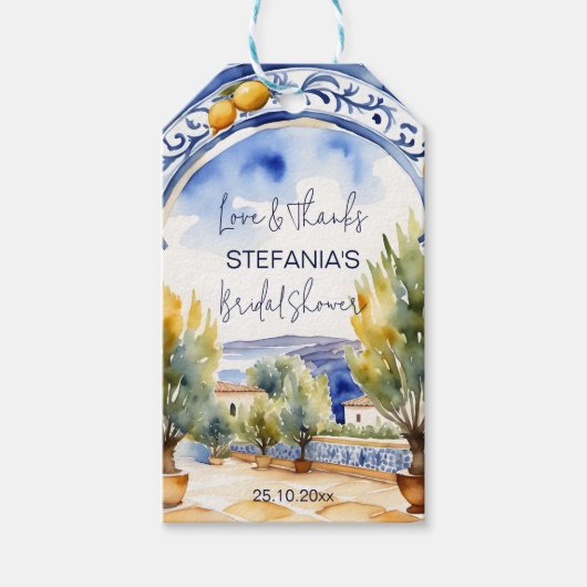 青イタリアン瓦アーチレモンブライダルシャワー ギフトタグ (正面)