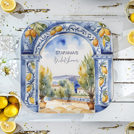 青イタリアン瓦アーチレモンブライダルシャワー ペーパープレート
