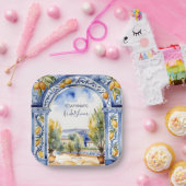 青イタリアン瓦アーチレモンブライダルシャワー ペーパープレート (パーティー)