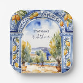 青イタリアン瓦アーチレモンブライダルシャワー ペーパープレート (正面)