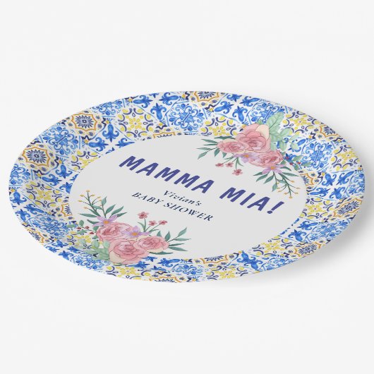 青イタリアン瓦マンマ血症 ペーパープレート (アングル)