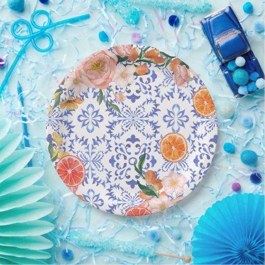 青イタリアン瓦地中海のブライダルシャワー ペーパープレート (パーティー)