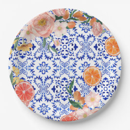 青イタリアン瓦地中海のブライダルシャワー ペーパープレート