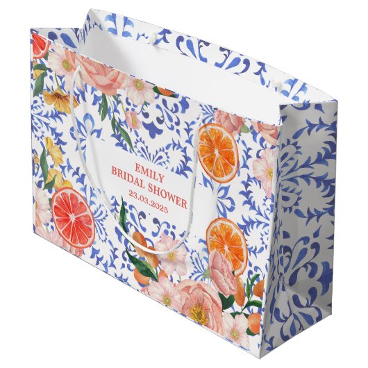 青イタリアン瓦地中海のブライダルシャワー ラージペーパーバッグ (裏面アングル)