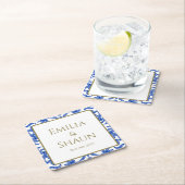 青イタリアン白コースターパーソナライズされた スクエアペーパーコースター (インサイチュ)