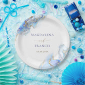 青インク大理石結婚製 ペーパープレート (パーティー)