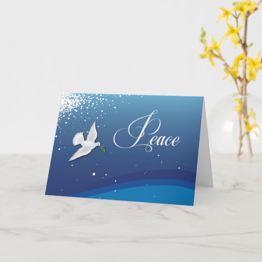 青エレガントいクリスマスの鳩に宗教平和 カード (黄色い花)