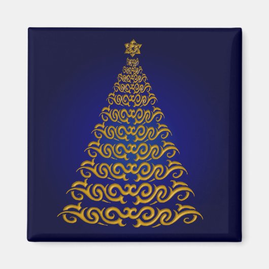 青エレガントいクリスマスツリーマグネット マグネット (正面)