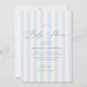 青エレガントいストライプ男の子のシャワー招待 招待状 (正面)